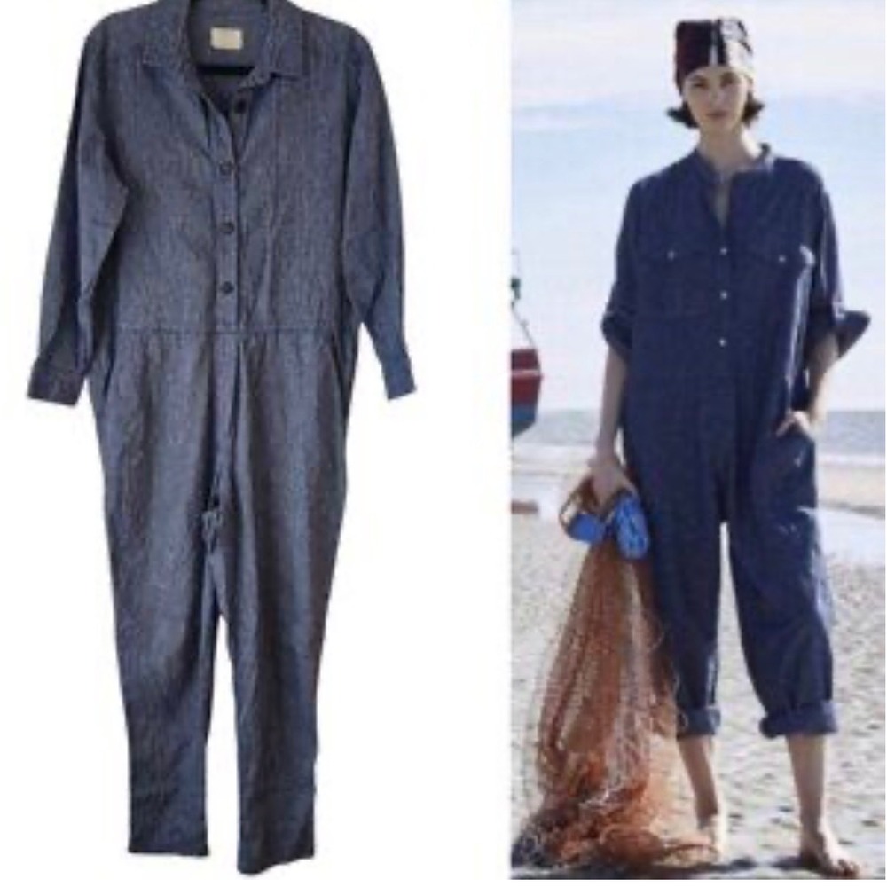 J2 Billy Reid Blue Chambray Jumpsuit Long Sleeve Button Front Utility Romper S